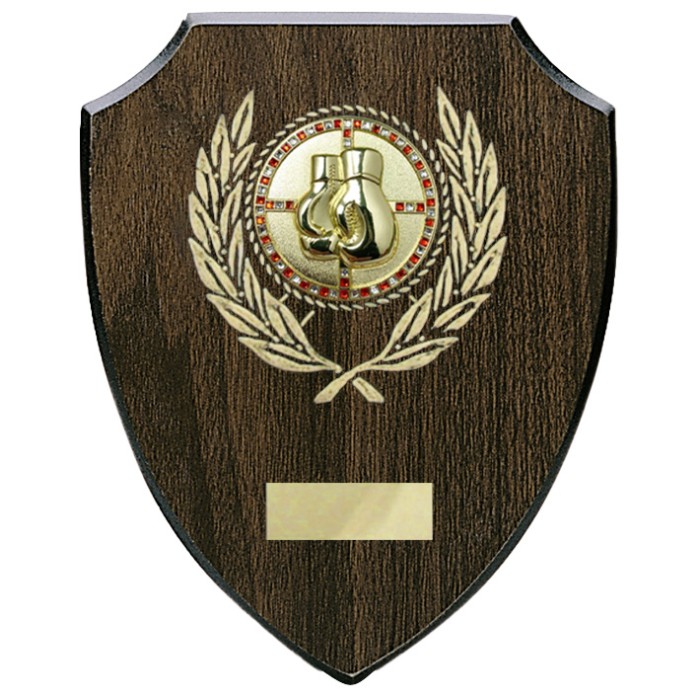GEMSTONE METAL BOXING GLOVE PRESENTATION WOODEN PLAQUE 7''